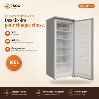 Congélateur Vertical iLUX – 180 L – 6 Tiroirs | ILCV-198