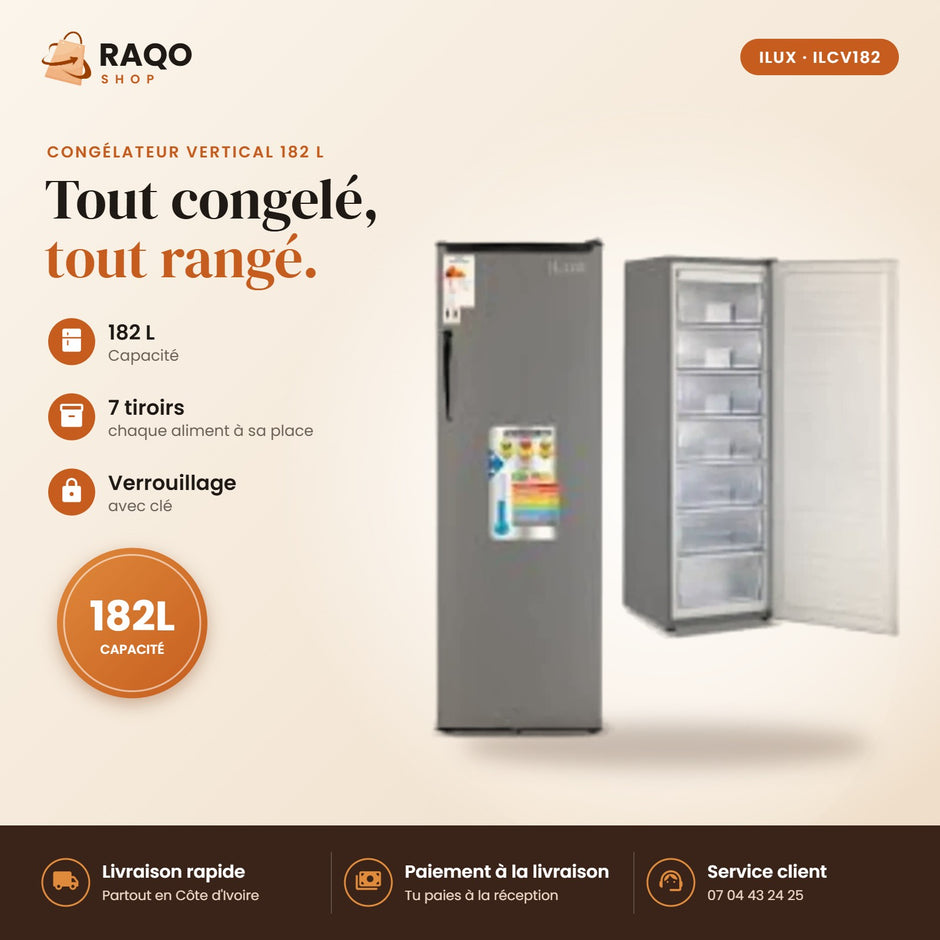 Congélateur Vertical iLUX – 182 L – 7 Tiroirs - RAQO