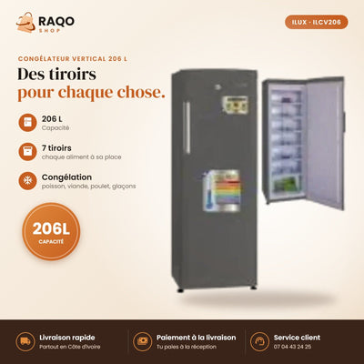 Congélateur Vertical iLUX – 206 L – 7 Tiroirs | ILCV-206
