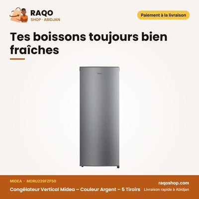 Congélateur Vertical Midea – Couleur Argent – 5 Tiroirs – 153 L | MDRU229FZF50