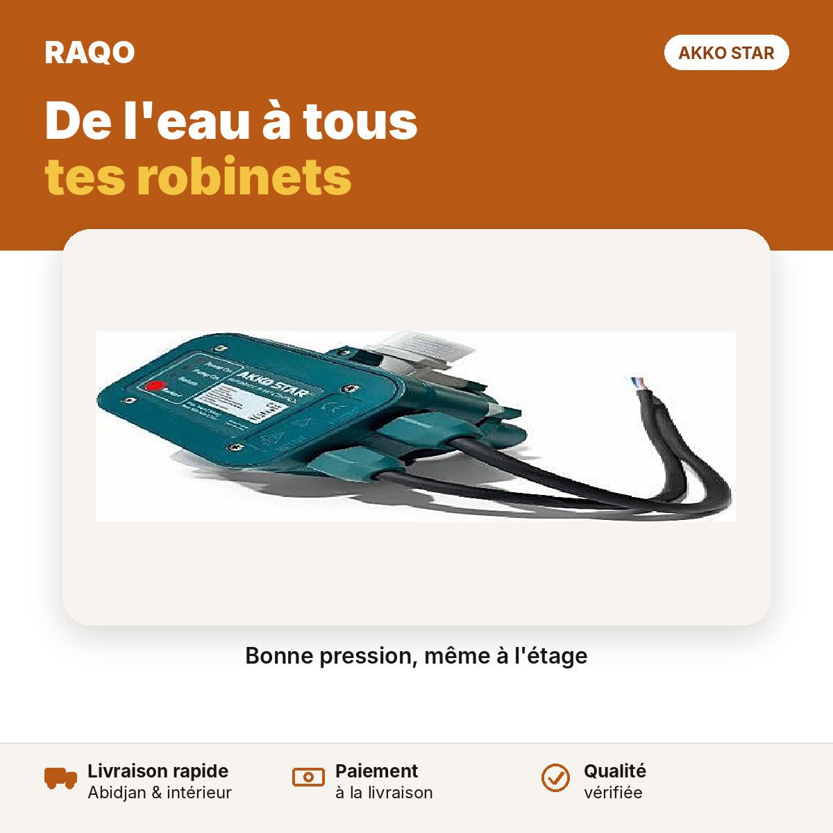 Contrôleur de pression automatique pour pompe 1,5 bar avec câble | Akko Star - RAQO
