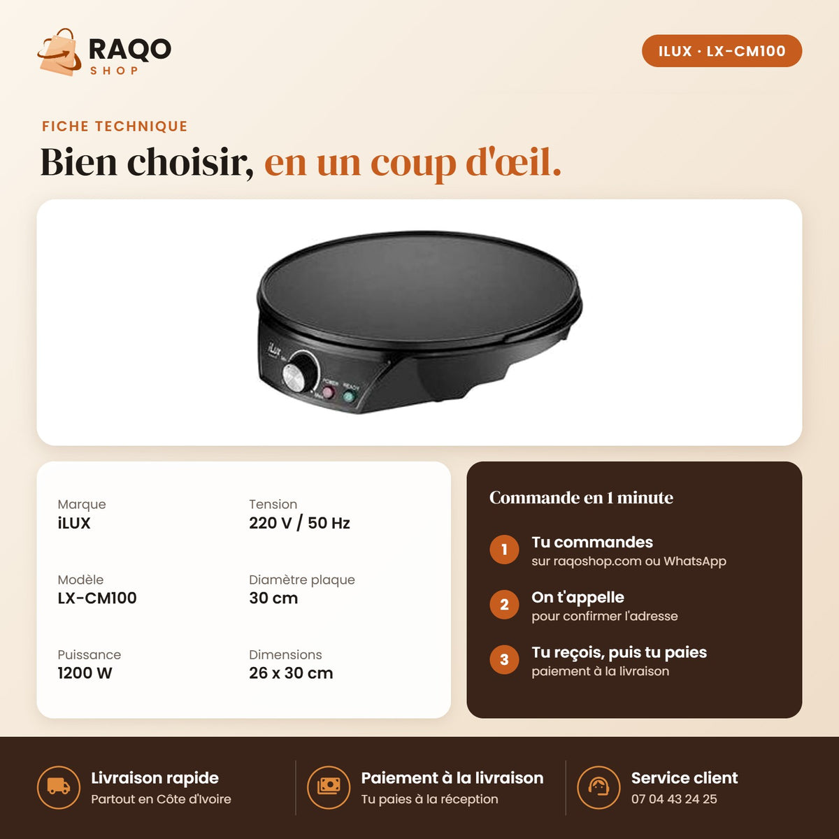 Crêpière Électrique iLUX – 1200 W - RAQO (fiche technique)