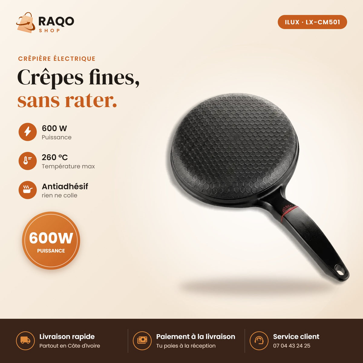 Crêpière Électrique iLUX – 600 W - RAQO