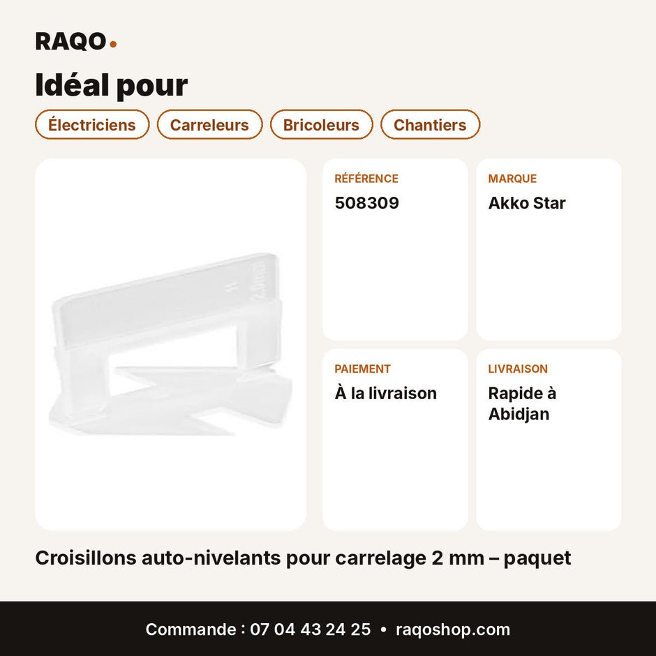 Croisillons auto-nivelants pour carrelage 2 mm – paquet | Akko Star - RAQO