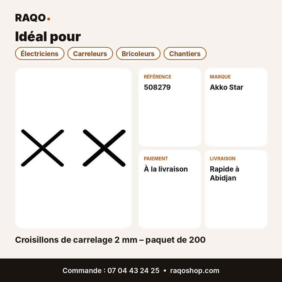 Croisillons de carrelage 2 mm – paquet de 200 | Akko Star - RAQO