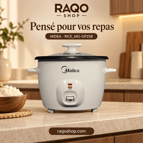 Cuiseur de Riz Midea – 1.3 L – Blanc – Couvercle en Verre | RICE_MG-GP25B - RAQO