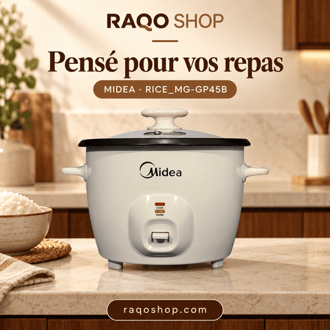 Cuiseur de Riz Midea 1.8 L – Blanc – Couvercle en Verre – 700-833W | RICE_MG-GP45B - RAQO