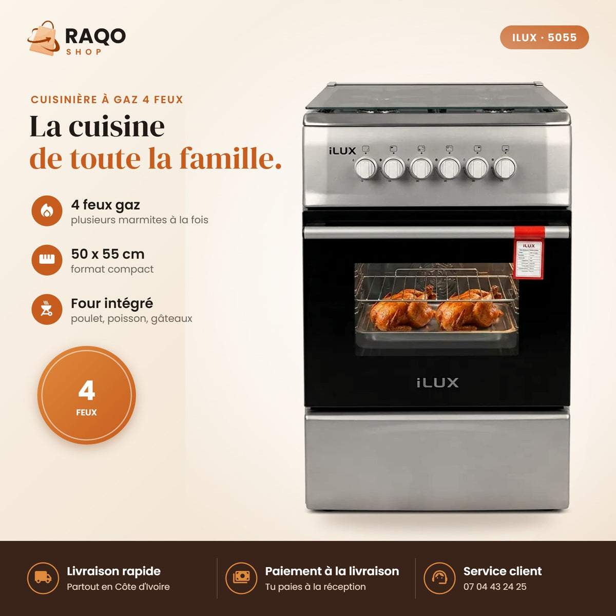 Cuisinière à Gaz iLUX – 4 Feux - RAQO