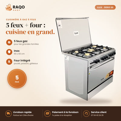 Cuisinière à Gaz iLUX – 5 Feux – Inox | LXG-9060SS