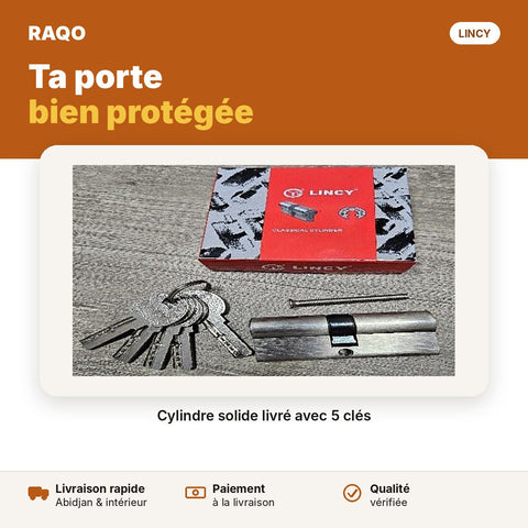 Cylindre de serrure Lincy 70 mm avec 5 clés – boîte rouge - RAQO