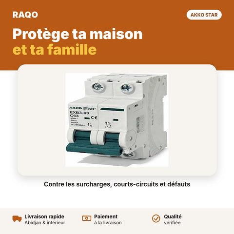Disjoncteur modulaire sur rail 2 pôles 63A | Akko Star - RAQO