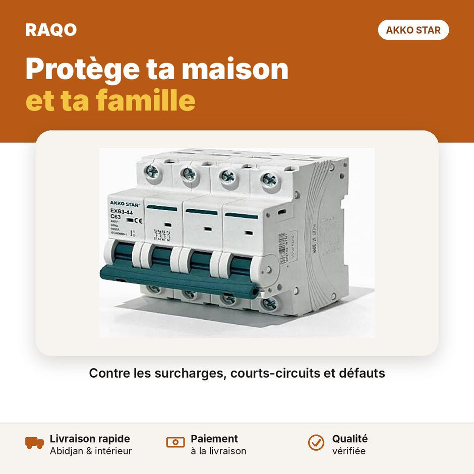 Disjoncteur modulaire sur rail 4 pôles 40A | Akko Star - RAQO