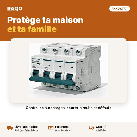 Disjoncteur modulaire sur rail 4 pôles 63A | Akko Star - RAQO