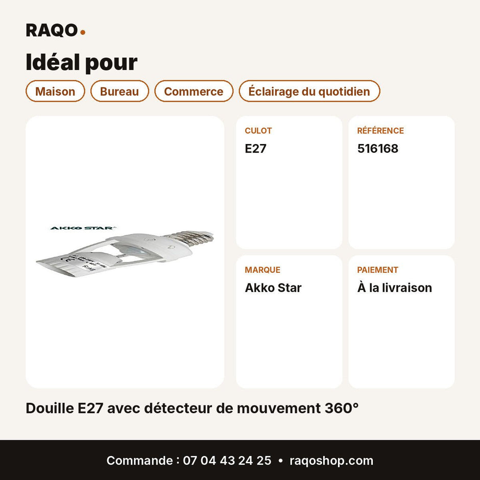 Douille E27 avec détecteur de mouvement 360° | Akko Star - RAQO
