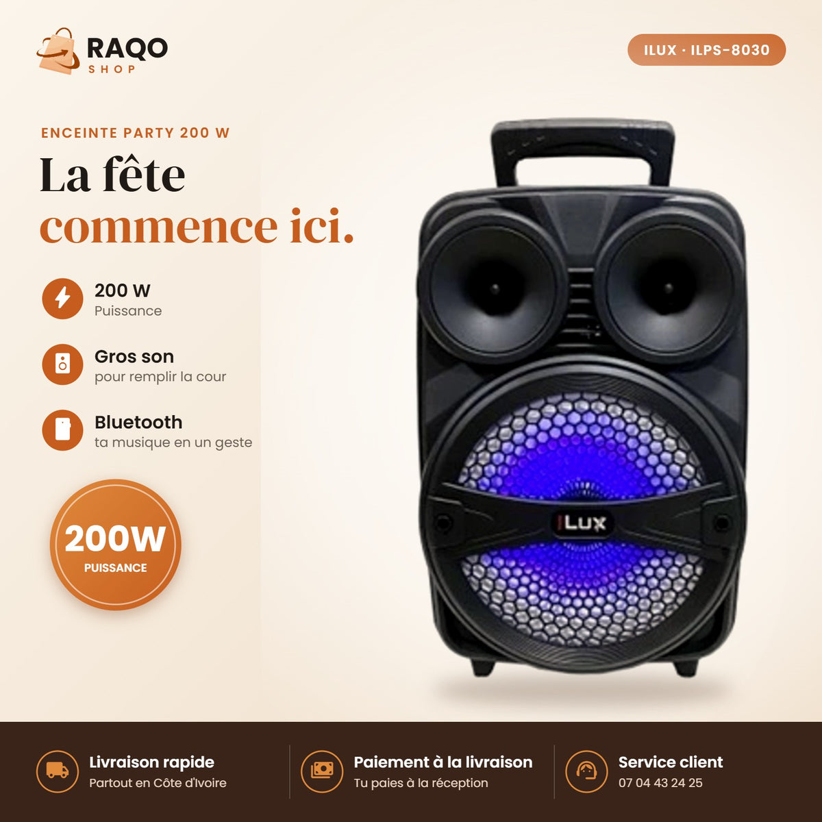 Enceinte Party Speaker iLUX – 200 W – Bluetooth - RAQO