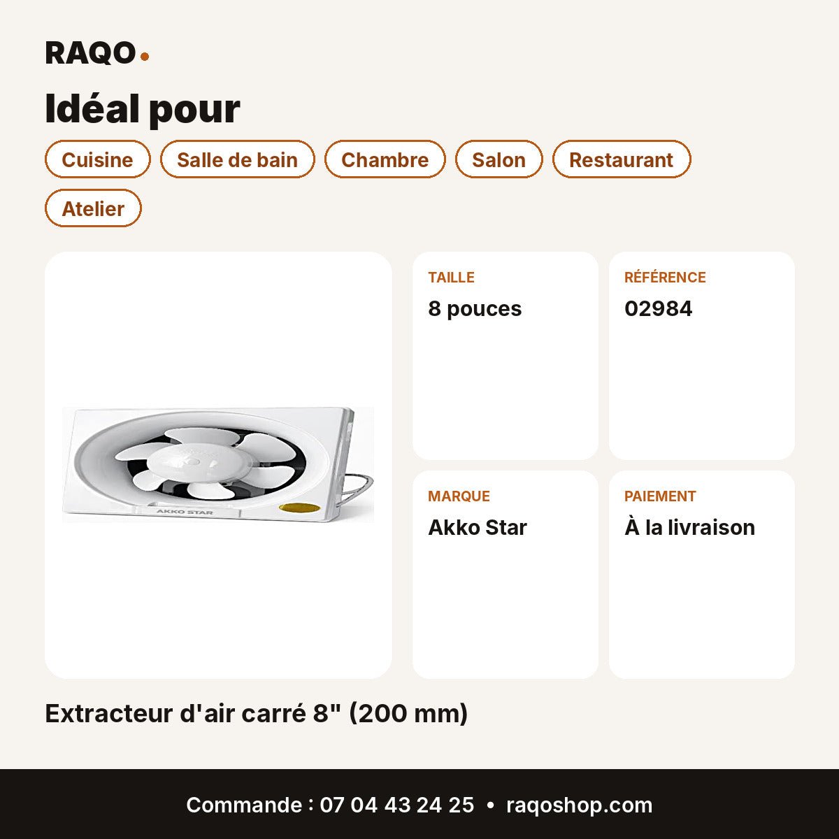 Extracteur d'air carré 8