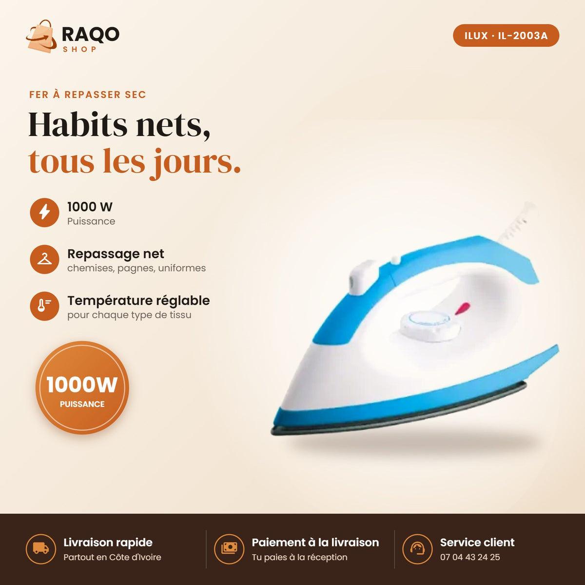 Fer à Repasser iLUX – 1000 W - RAQO
