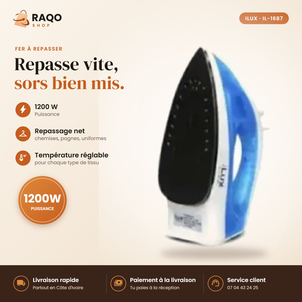 Fer à Repasser iLUX – 1200 W - RAQO
