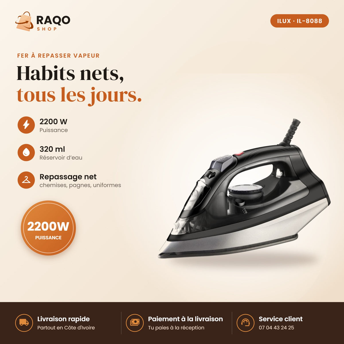 Fer à Repasser iLUX – 2200 W - RAQO