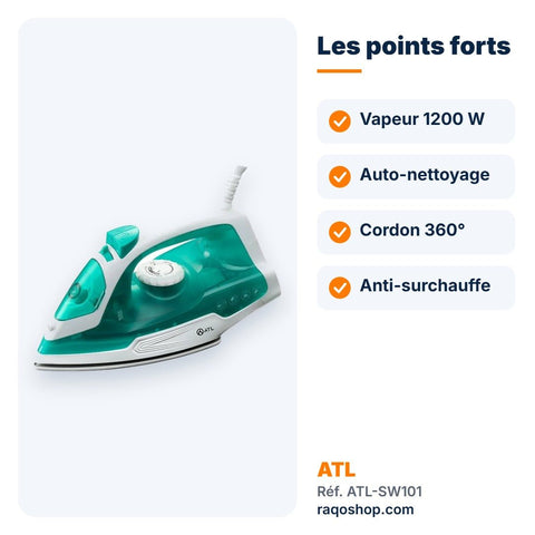 Fer à repasser vapeur ATL 1200W vert et blanc – ATL-SW101 - RAQO