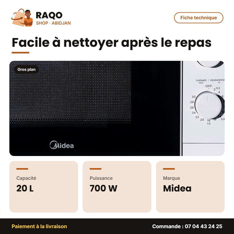 Four à Micro-Onde Midea – 20L – 700W-230V – 5POWER Level | MM7P012MZ-W - RAQO