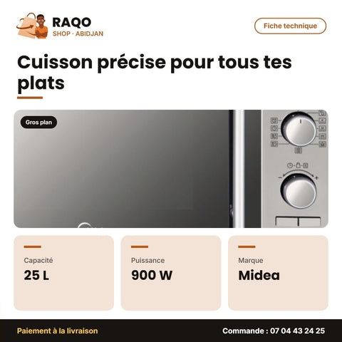 Four à Micro-Onde Midea – 25L – 900W-230V – 8 Auto Menus | AG925AGN - RAQO