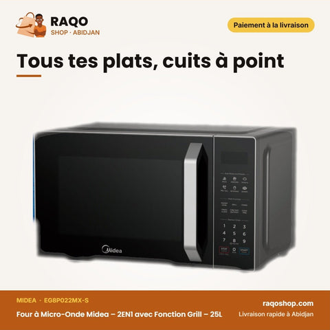 Four à Micro-Onde Midea – 2EN1 avec Fonction Grill – 25L – Digital Contrôle | EG8P022MX-S - RAQO