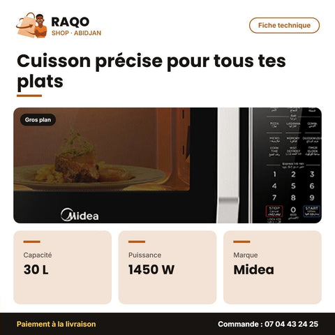 Four à Micro-Onde Midea – 30L – 1450W – Avec Grill | EG9P032MX-S - RAQO