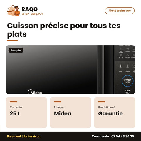 Four à Micro-Onde Midea – Cavite Émail Xpress Clean – 25L – Digital Contrôle | EM8P022MO-B - RAQO