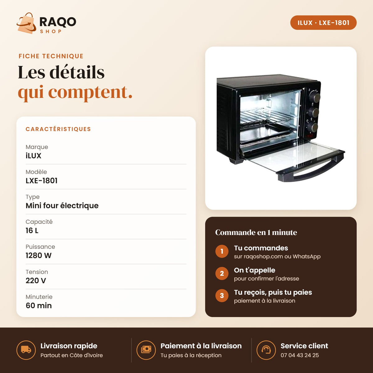 Four Électrique iLUX – 16 L - RAQO (fiche technique)