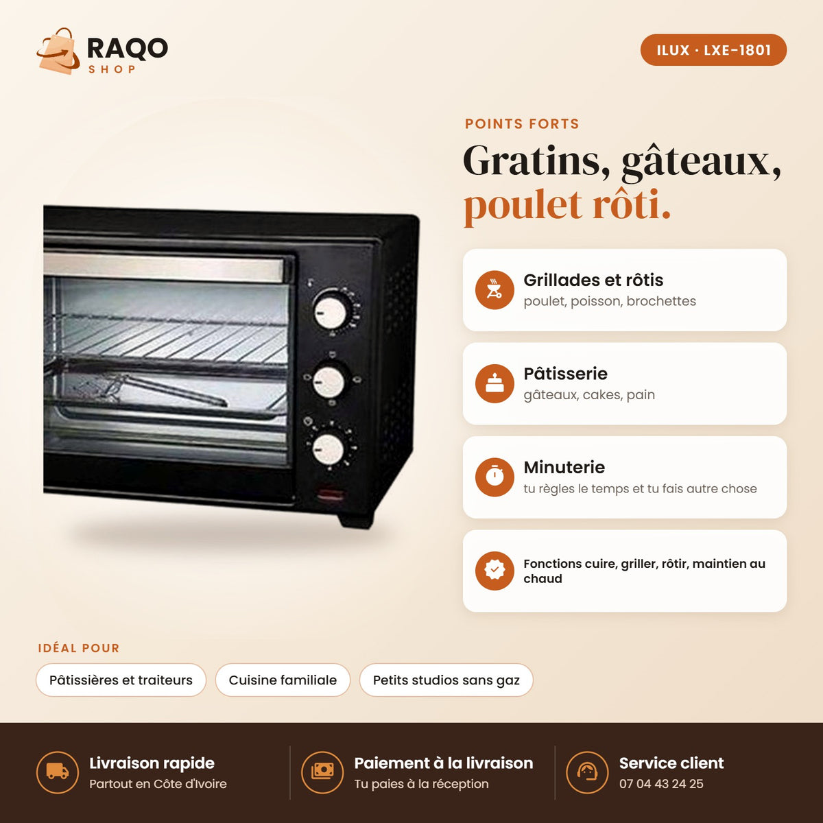 Four Électrique iLUX – 16 L - RAQO (points forts)