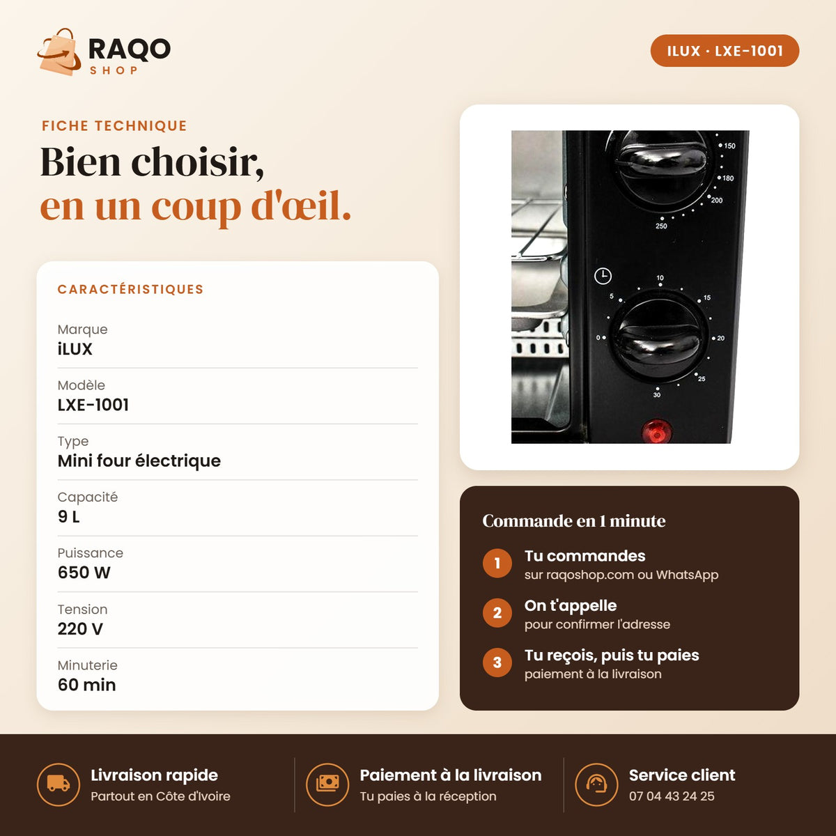 Four Électrique iLUX – 9 L - RAQO (fiche technique)