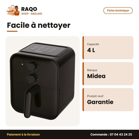 Friteuse à Air Midea – 4 L – 90% Less Oil – 360° Hot Airflow System | MF-TN40E - RAQO