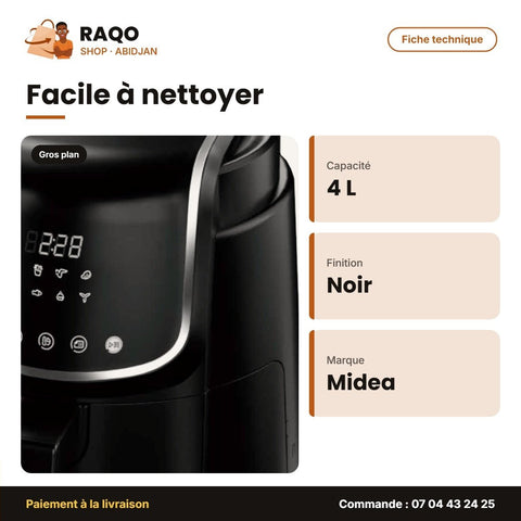 Friteuse à Air Midea – 4 L – Noir – Tiroir Amovible | MF-CN40D2 - RAQO
