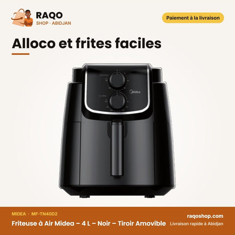 Friteuse à Air Midea – 4 L – Noir – Tiroir Amovible | MF-TN40D2 - RAQO
