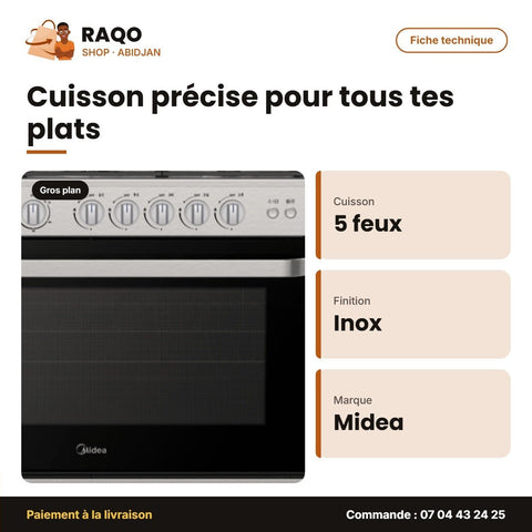 Gaz Midea – 5F – Inox-Vitré – Xpress Grill | 36LMG5G080RC - RAQO