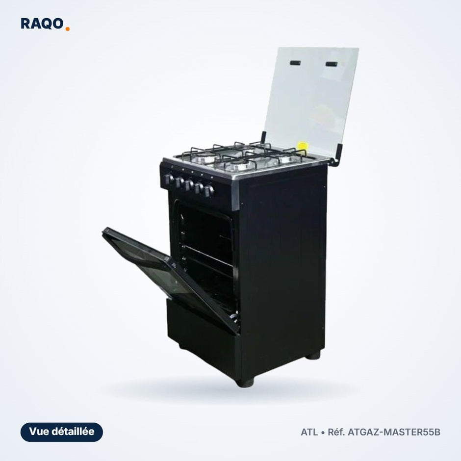 Gazinière ATL 4 feux 50×55 cm noire – ATGAZ-MASTER55B - RAQO