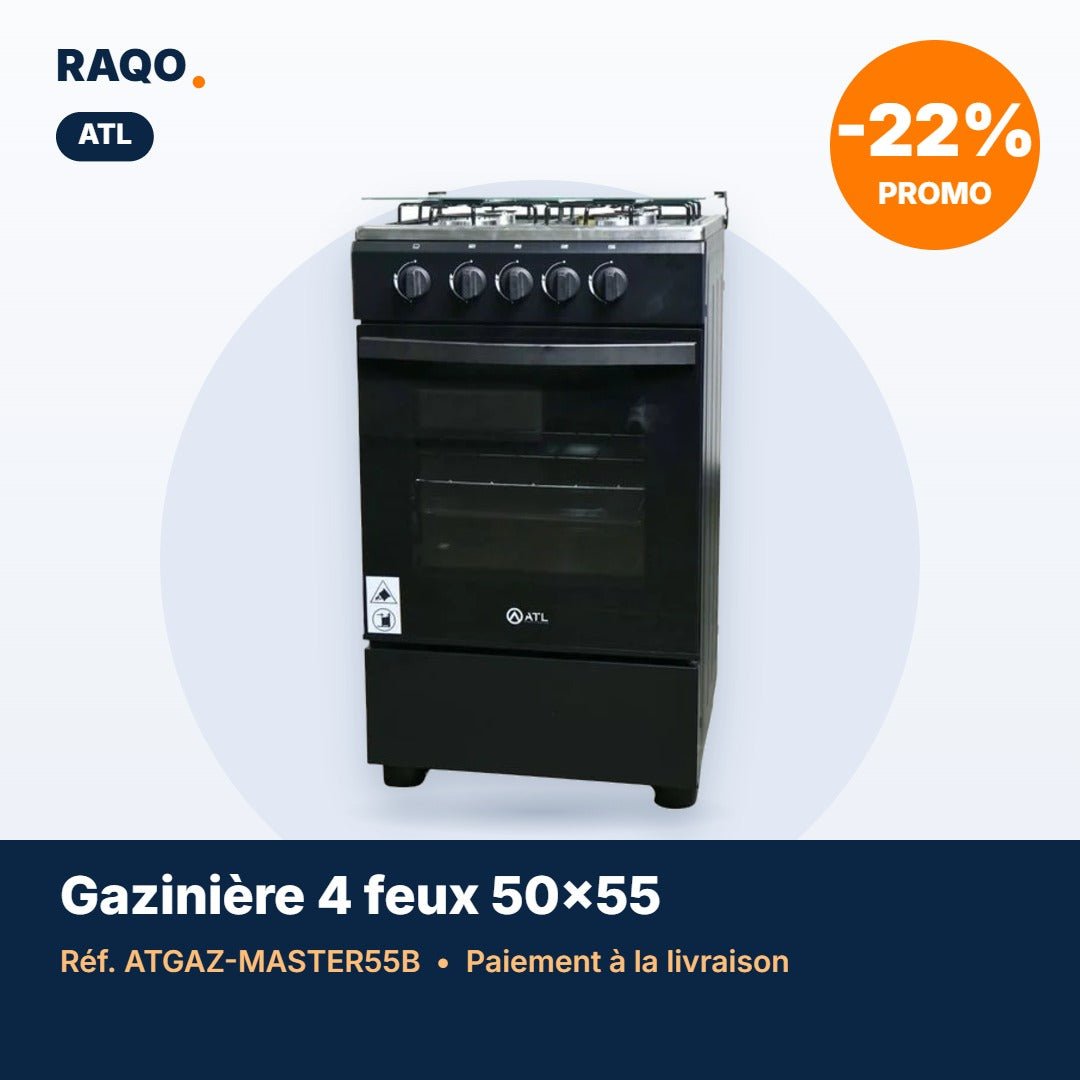 Gazinière ATL 4 feux 50×55 cm noire – ATGAZ-MASTER55B - RAQO