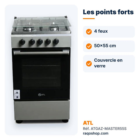 Gazinière ATL 4 feux 50×55 cm silver – ATGAZ-MASTER55S - RAQO