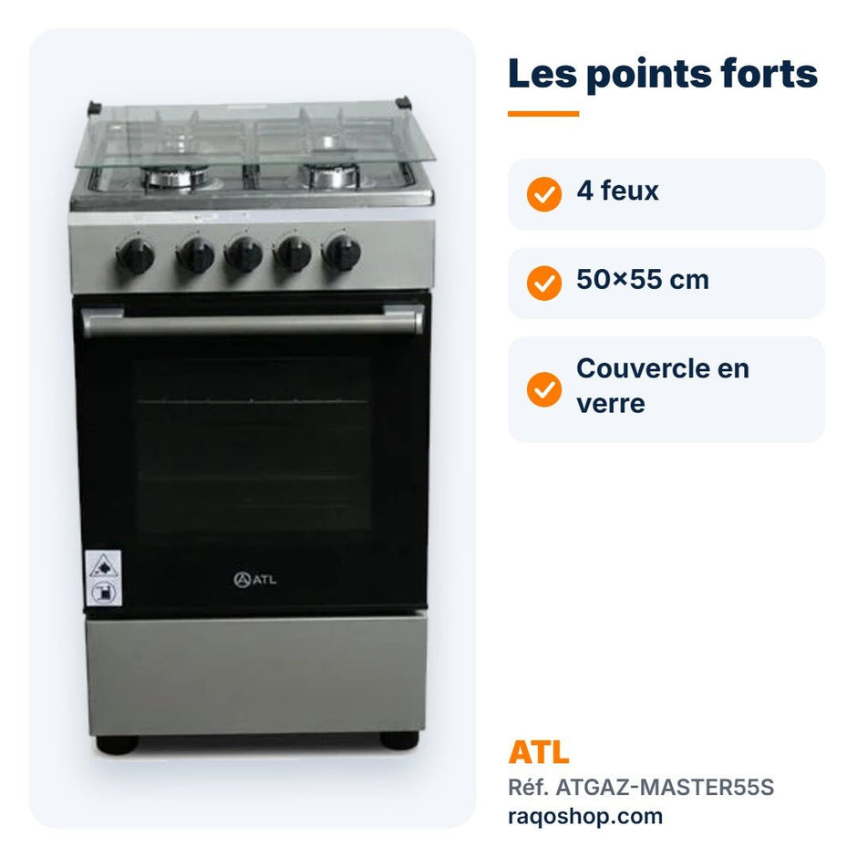 Gazinière ATL 4 feux 50×55 cm silver – ATGAZ-MASTER55S - RAQO