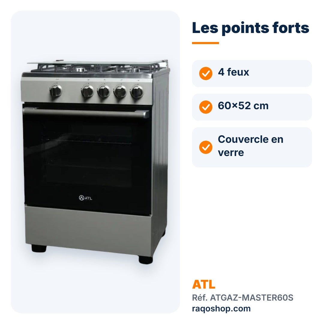 Gazinière ATL 4 feux 60×52 cm silver – ATGAZ-MASTER60S - RAQO
