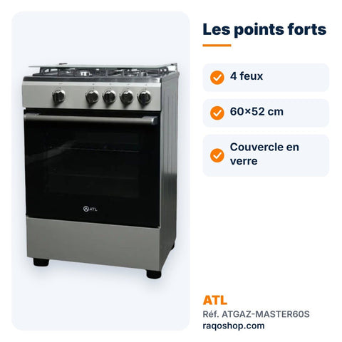 Gazinière ATL 4 feux 60×52 cm silver – ATGAZ-MASTER60S - RAQO
