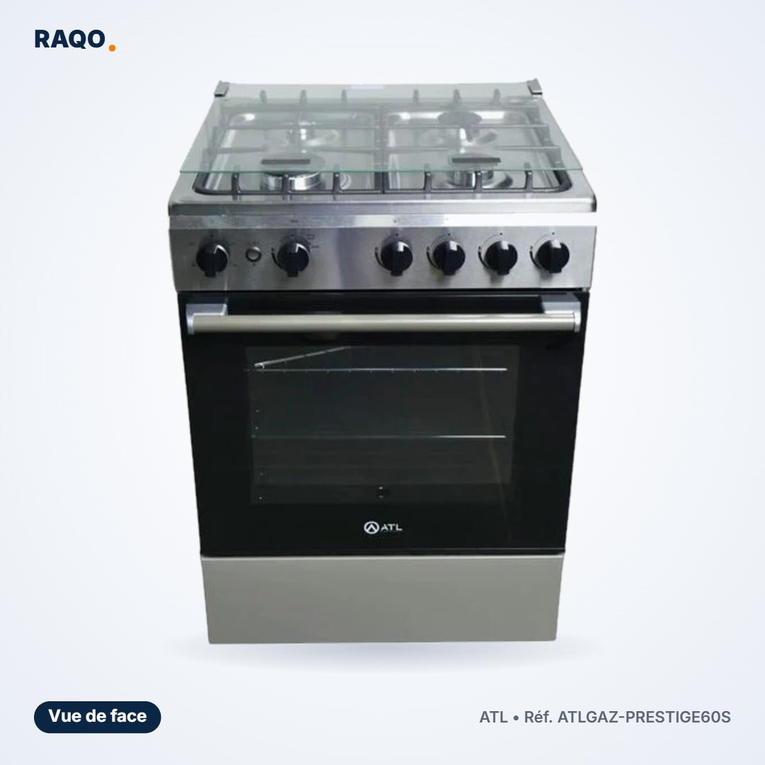 Gazinière ATL 4 feux 60×60 cm inox avec four et tournebroche – ATLGAZ-PRESTIGE60S - RAQO