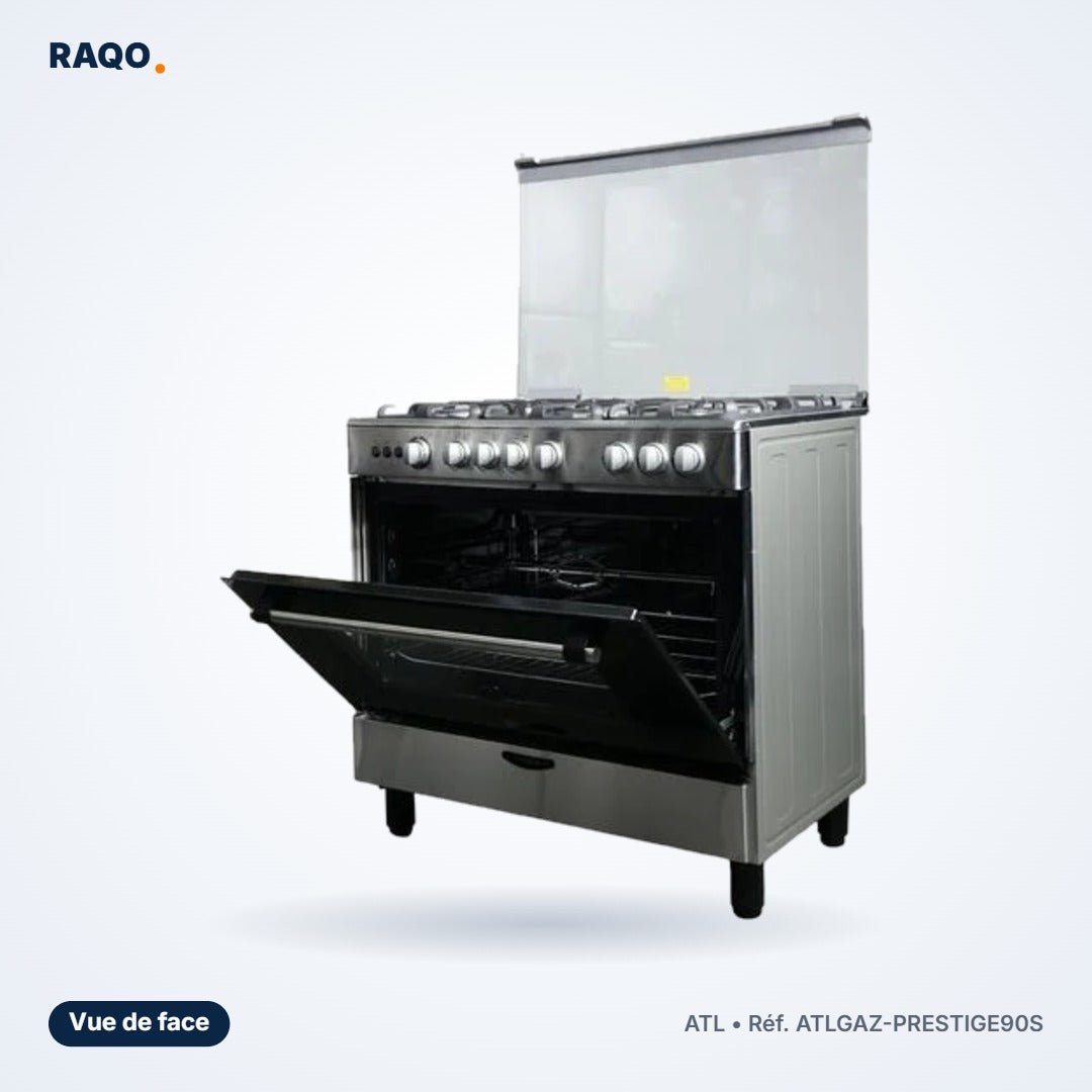 Gazinière ATL 5 feux 90×60 cm inox avec four et tournebroche – ATLGAZ-PRESTIGE90S - RAQO