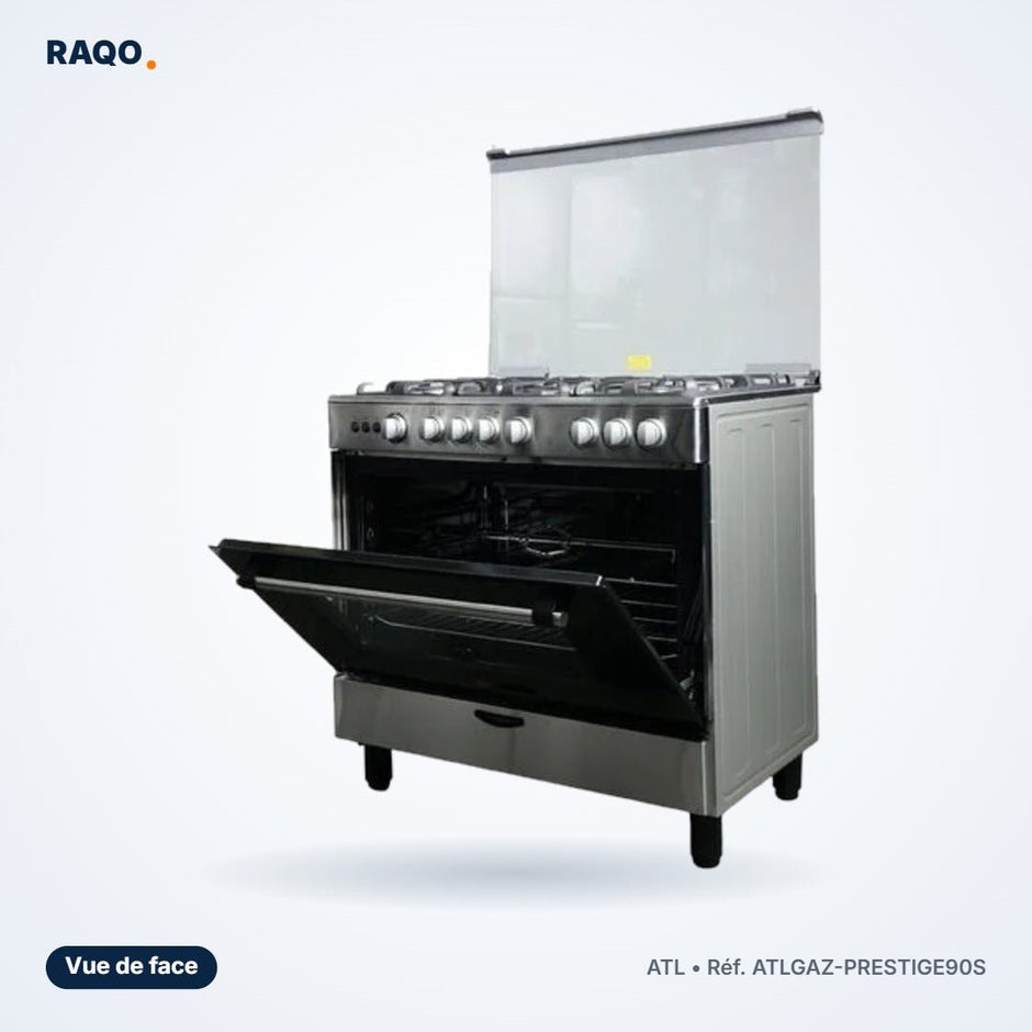 Gazinière ATL 5 feux 90×60 cm inox avec four et tournebroche – ATLGAZ-PRESTIGE90S - RAQO