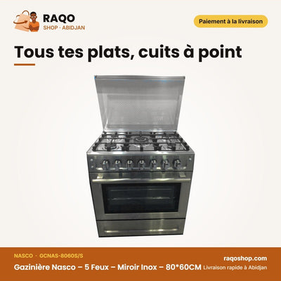 Gazinière Nasco – 5 Feux – Miroir Inox – 80*60CM | GCNAS-8060S/S
