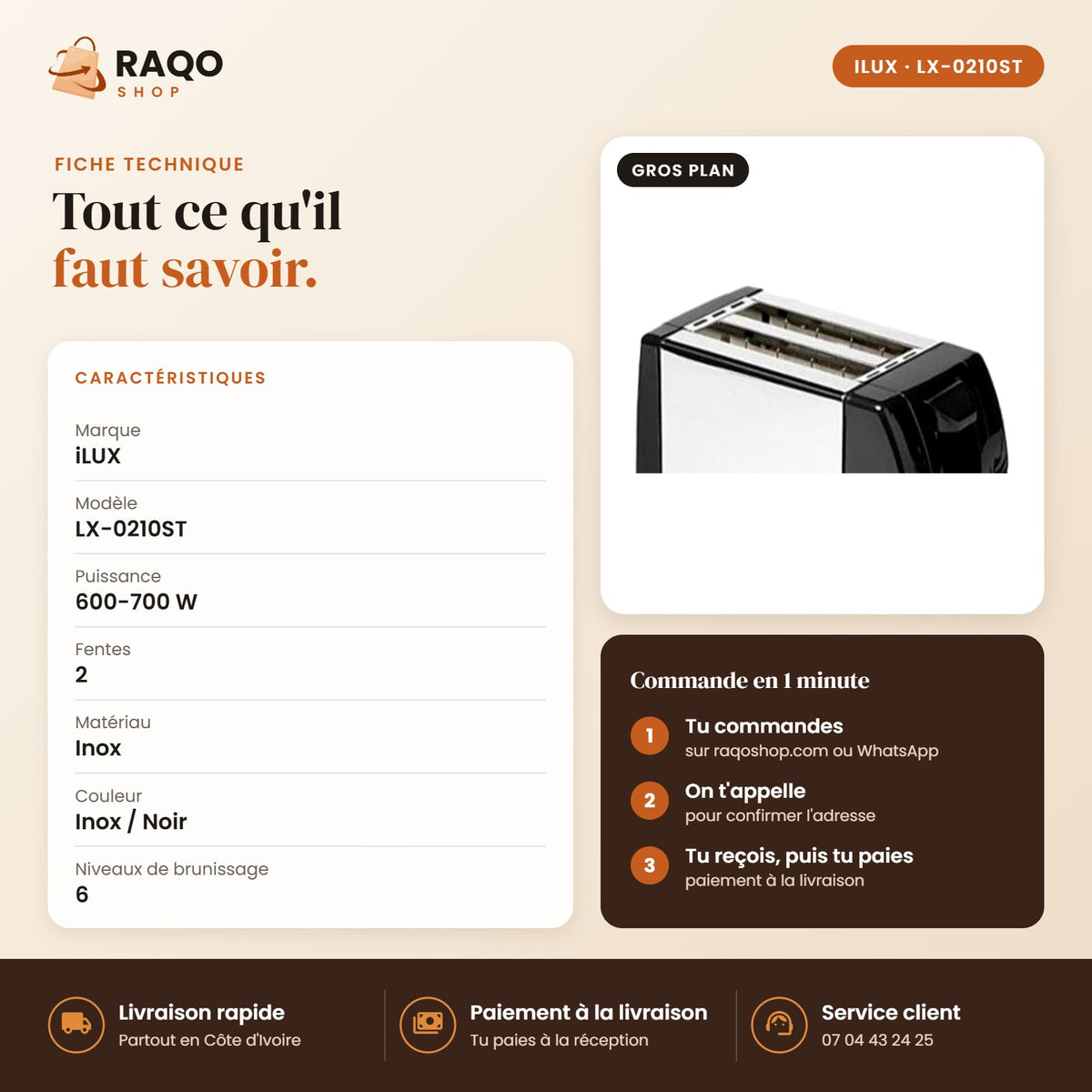 Grille-pain iLUX – 700 W - RAQO (fiche technique)