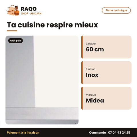 Hotte Aspirante Midea 60cm Acier Inoxydable | GAZ_60M21 - RAQO