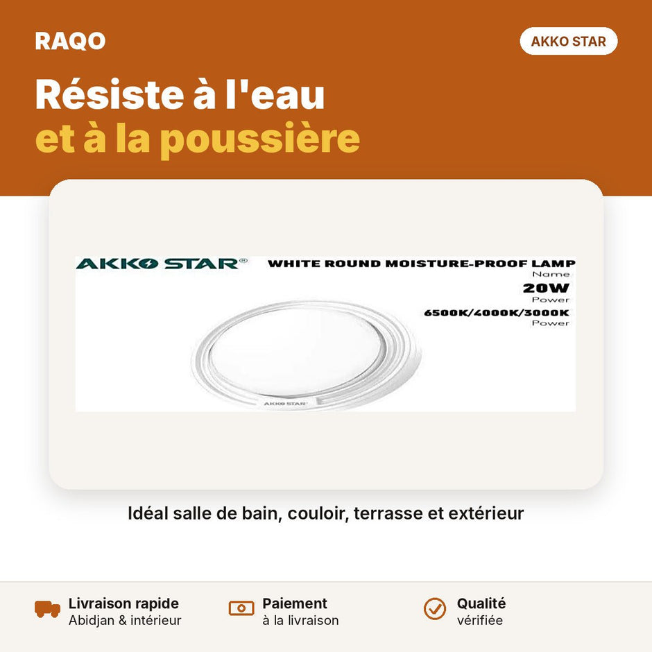 Hublot LED étanche rond blanc 20W IP65 – 3 couleurs | Akko Star - RAQO