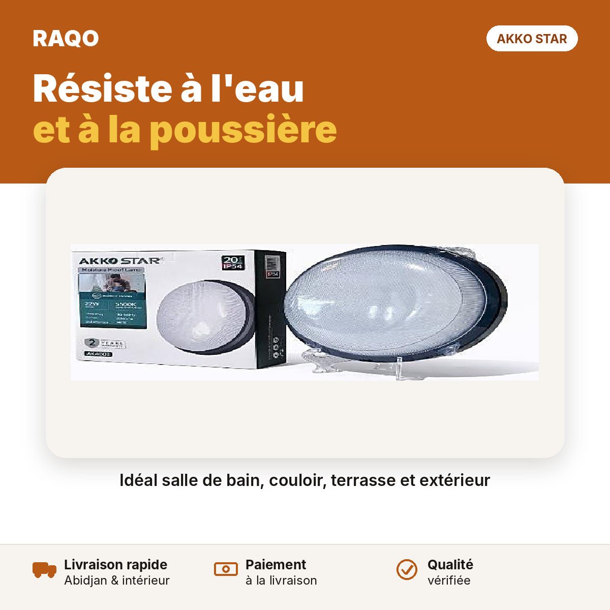 Hublot LED rond 20W IP54 – lumière blanche 6500K | Akko Star - RAQO